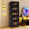 thumbnail image 2 of Black,20" Side Wide Folding Storage Cabinet ,5 Tiers,19.69"×11.81"×50.00",Collapsible Storage Bins with Magnetic Door, Plastic Storage Cabinet with Wheels, 2 of 14