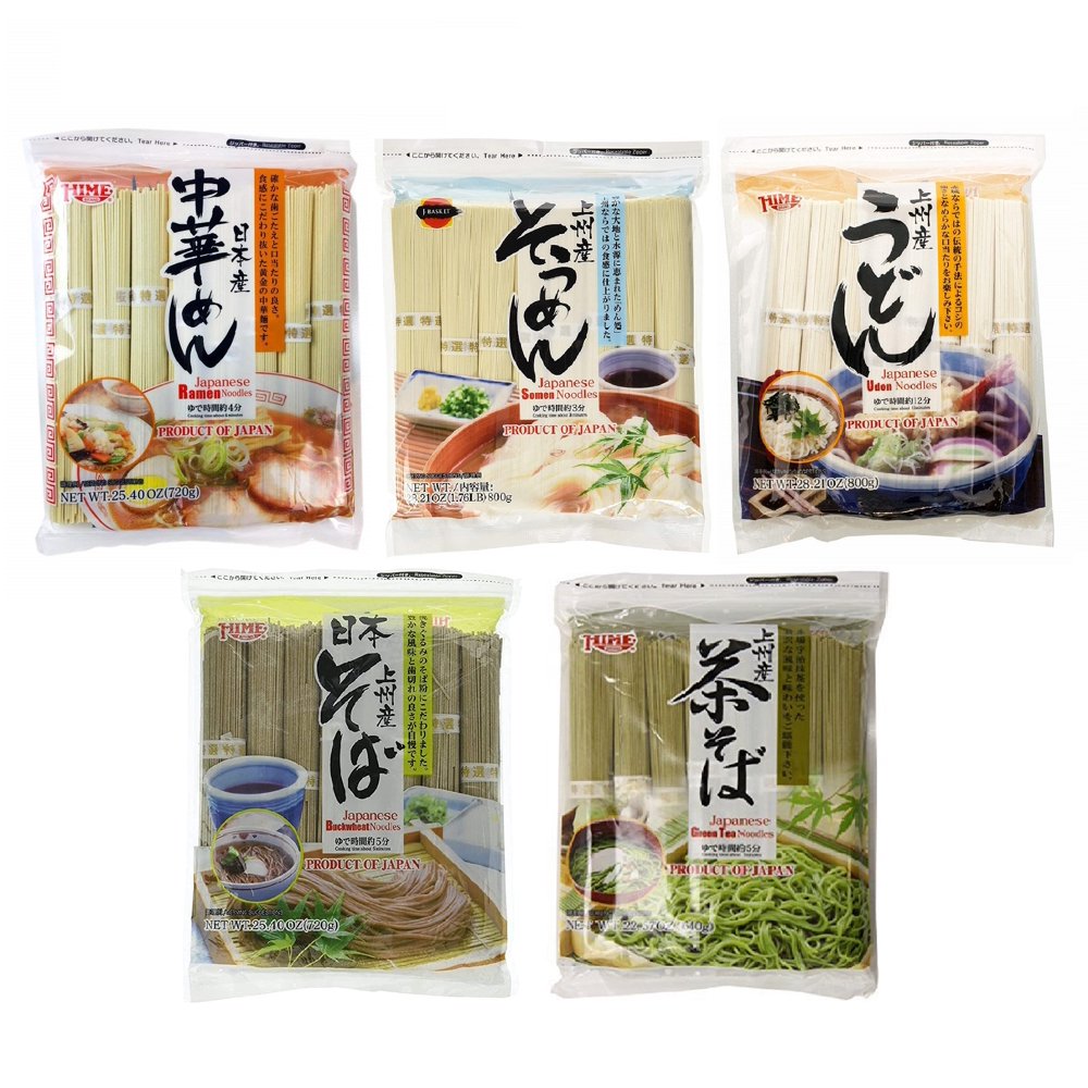 JFC Japanese Dried Noodle Assortment of 5 Ramen, Somen, Udon, Buckwheat, Green Tea Walmart