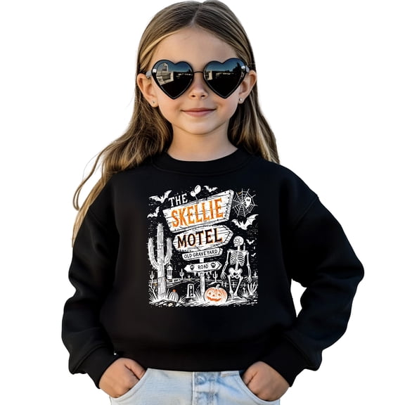 The Skellie Hotel Halloween Sweatshirt for Women, Men and Youth Crewneck Black Sweatshirt Youth Large
