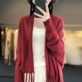 thumbnail image 4 of CoCoMangos Women Knit Pashmina Shawl Wrap Open Front Batwing Long Sleeve Cardigan Sweaters with Tassel Winter Warm Chunky Cape, 4 of 7
