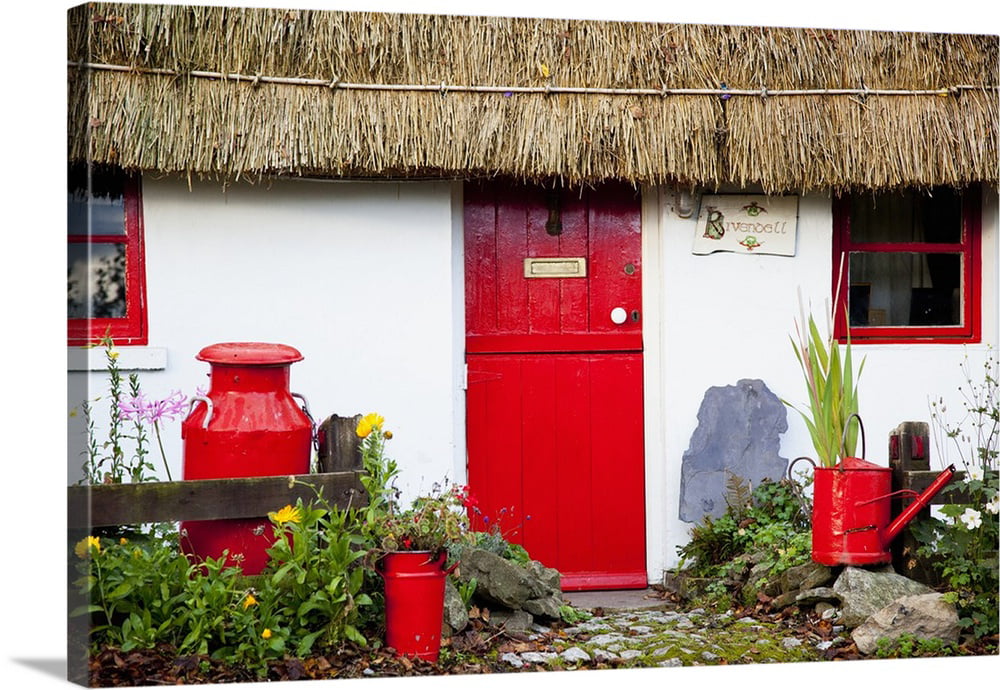 Great Big Canvas Traditional Irish Cottage With A Red Door And Decorative Items Currabinny Ireland Wall Art Com - Irish Wall Decor Items
