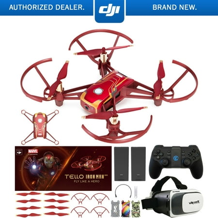 DJI Tello Quadcopter Iron Man Edition Beginner Drone VR HD Video Premium Bundle with Extra Battery Remote Controller VR Goggles and Skin