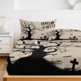 thumbnail image 6 of Queen Size Fitted Sheet Set - Halloween 3 Piece Bedding Sets 16" Deep Pocket Fitted Sheet with 2 Pillowcases, Fall Rustic Trees Bats Pumpkins Horror Beige Brushed Microfiber Hotel Luxury Bed Sheets, 6 of 9