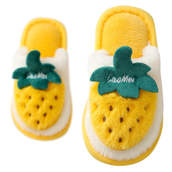 Binhe Cartoon Strawberry Pattern Bedroom Slippers for Kids Cotton Slippers Girls Boys House Slippers Winter Warm Indoor Shoes with Lined Indoor Shoes for toddler