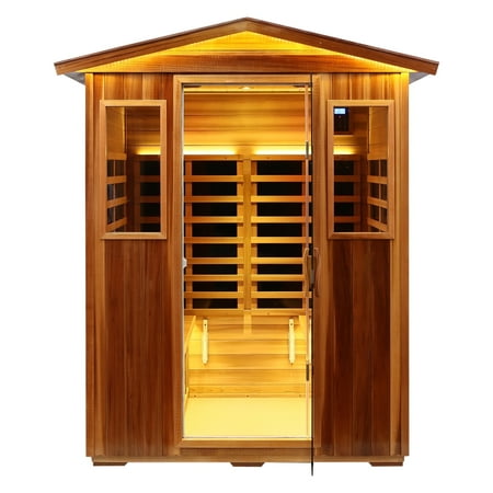 Kemei 4 Person Outdoor Sauna Cabinet, Red Cedar Wood, 2050W