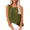 thumbnail image 5 of MESSUEN Cotton Linen Shirts Basic Tees Crop Top Sleeveless Loose Fit Comfort Linen Shirts for Women Basic Womens Tops Blouses for Women Casual Sleeveless Casual A1 Green L, 5 of 8