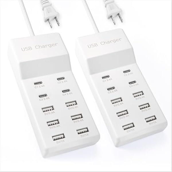 wonima02 USB Charging Station, 10 Ports Family-Sized USB C Charger Block,USB Power Strip for Smart Phone Tablet Laptop Computer(2 Pcs)