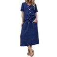 thumbnail image 2 of ClodeEU Women's Round Neck Short Sleeve Top and Skirt Set ,Casual Solid Color Two Piece Outfit Navy,Women's Plus XXL, 2 of 5
