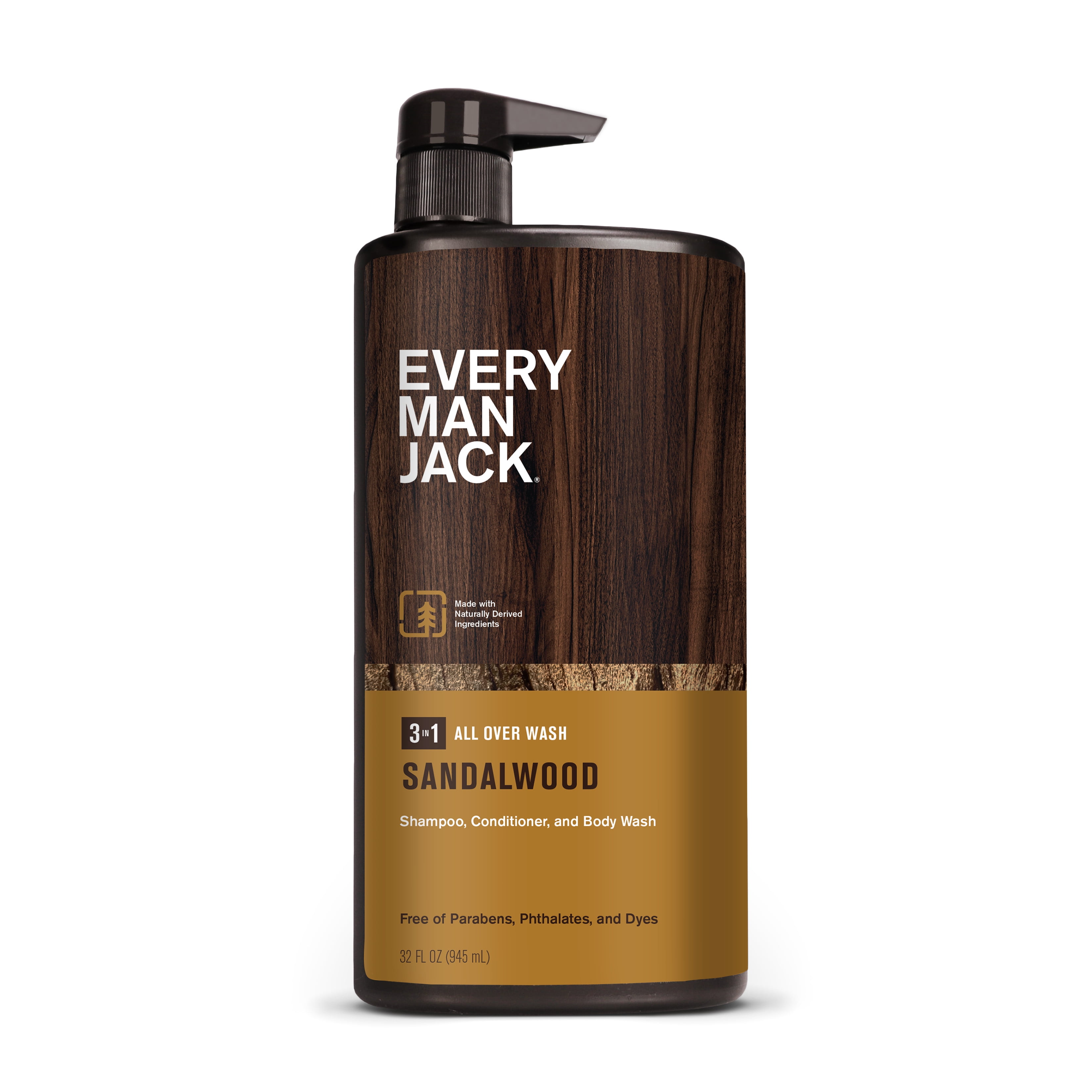 Every Man Jack Hydrating Sandalwood 3-in-1 All Over Wash for Men, Naturally Derived, 32 oz