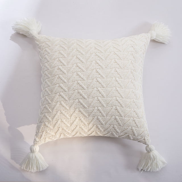 Almohada de punto de chenilla, funda de almohada, decoración de muebles suaves para el hogar, muebles para el hogar secundario, 45*45CM (incluido el núcleo común), blanco marfil oso de fresa Electrónica