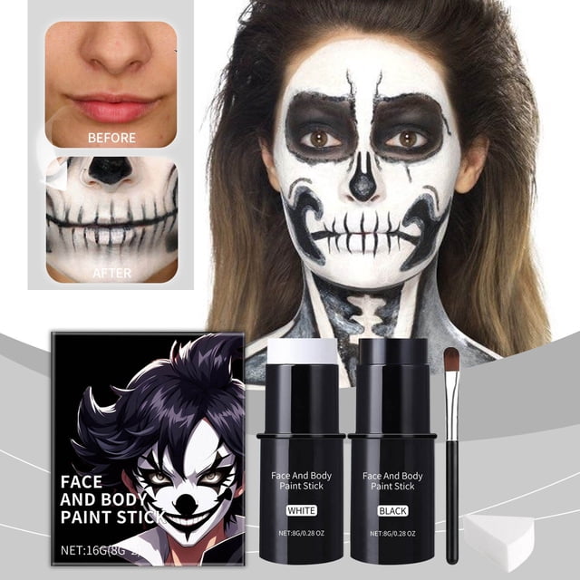Aursykel Face and Body Paint Stick Set High Coverage Long lasting Non greasy Makeup Includes Sponge and Brush Easy Application Quick Dry Suitable for Parties Net Weight 16g