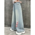 thumbnail image 3 of lnmuld Jeans for Girls Stylish Denim Trousers for Girls with Relaxed Fit and Functional Cargo Pockets Comfortable Elastic Waistband Durable Wide Leg Design for Everyday Wear and Play Size:13-14 Years, 3 of 8
