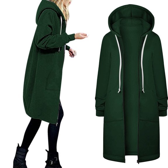 BXINGOHAI Womens Hooded Coat Thin Fleece Long Sleeved Open Front Jockeets Fashion Solid Zipper Top With Drawstring Pockets Today Sales Army Green,S