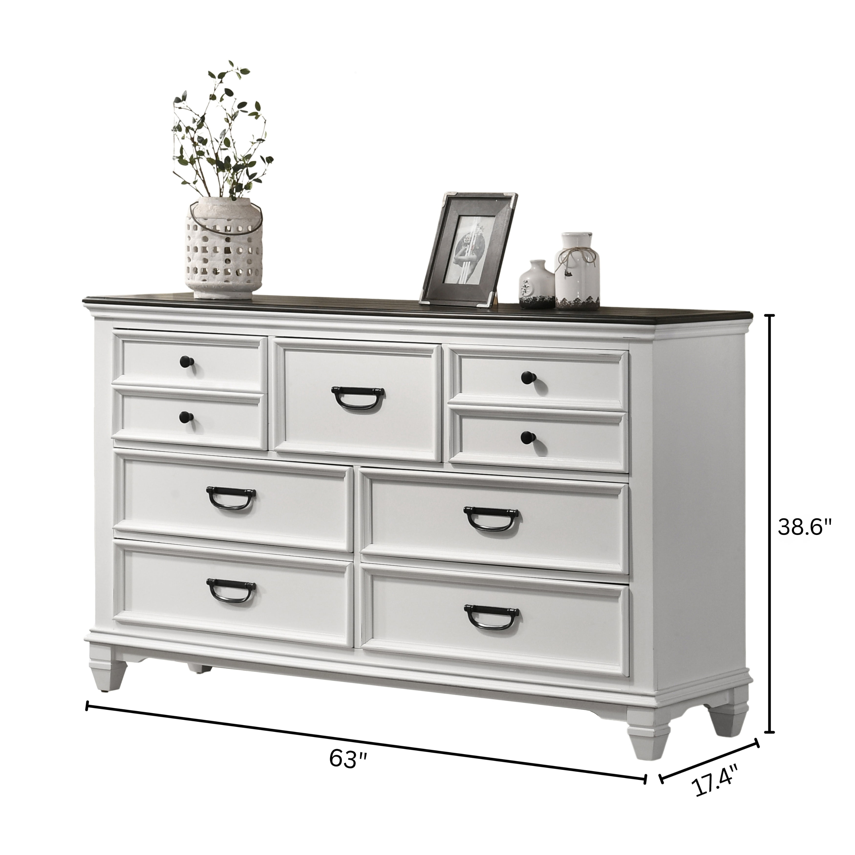 Clelane Wood 7-Drawer Dresser, Weathered White and Gray