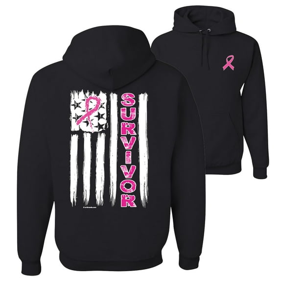 Wild Bobby Breast Cancer Awareness Survivor Awareness Flag Front and Back Unisex Hoodie Sweatshirt, Black, Small