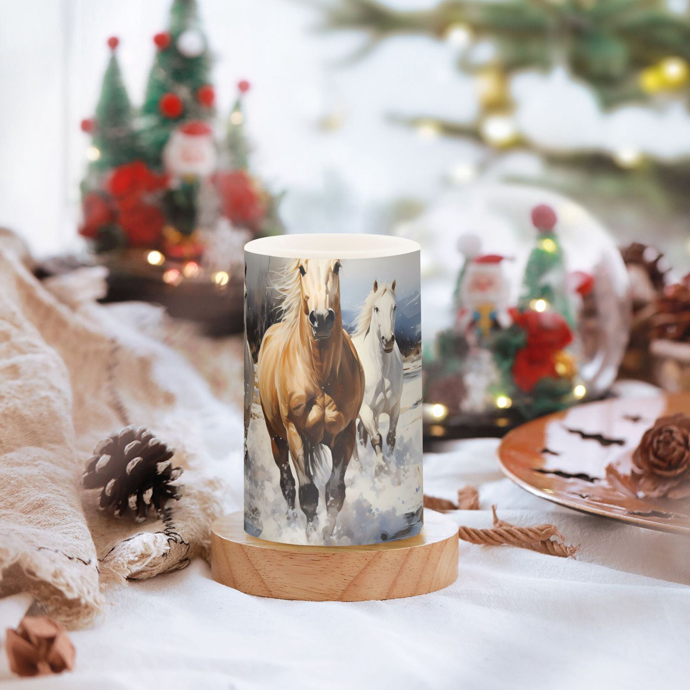 Horses Snow Pool Trees Flameless Candles&nbsp;LED Lights Battery Operated Candles with Remote and Timers Flicker Lights Votive Set of 2