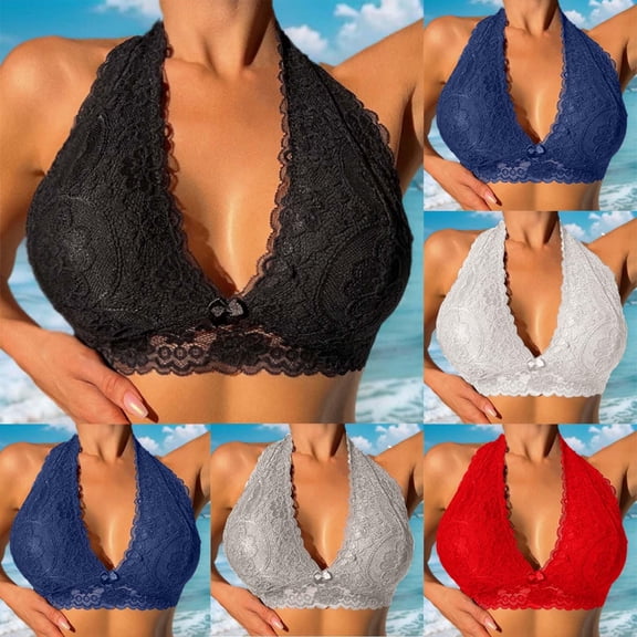 Ahuyic Summer Women Bra,Women Plus Size Bras,Fashion Women Solid Color Steel Rings Lace BowCotton Pad Gathering Daily Bra