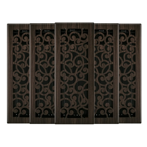 4in x 12in Wonderland Style Oil Rubbed Bronze Metal Heating and Cooling Air Floor Register (5 PACK) - Overall 5 1/4" x 13 1/4"