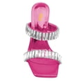 thumbnail image 3 of FSJ Women Graceful Rhinestone Double Strap Slide Sandals Slip On Square Open Toe Crystal Block Chunky High Heel Mule Dressy Shoes Size 15 Pink, 3 of 5