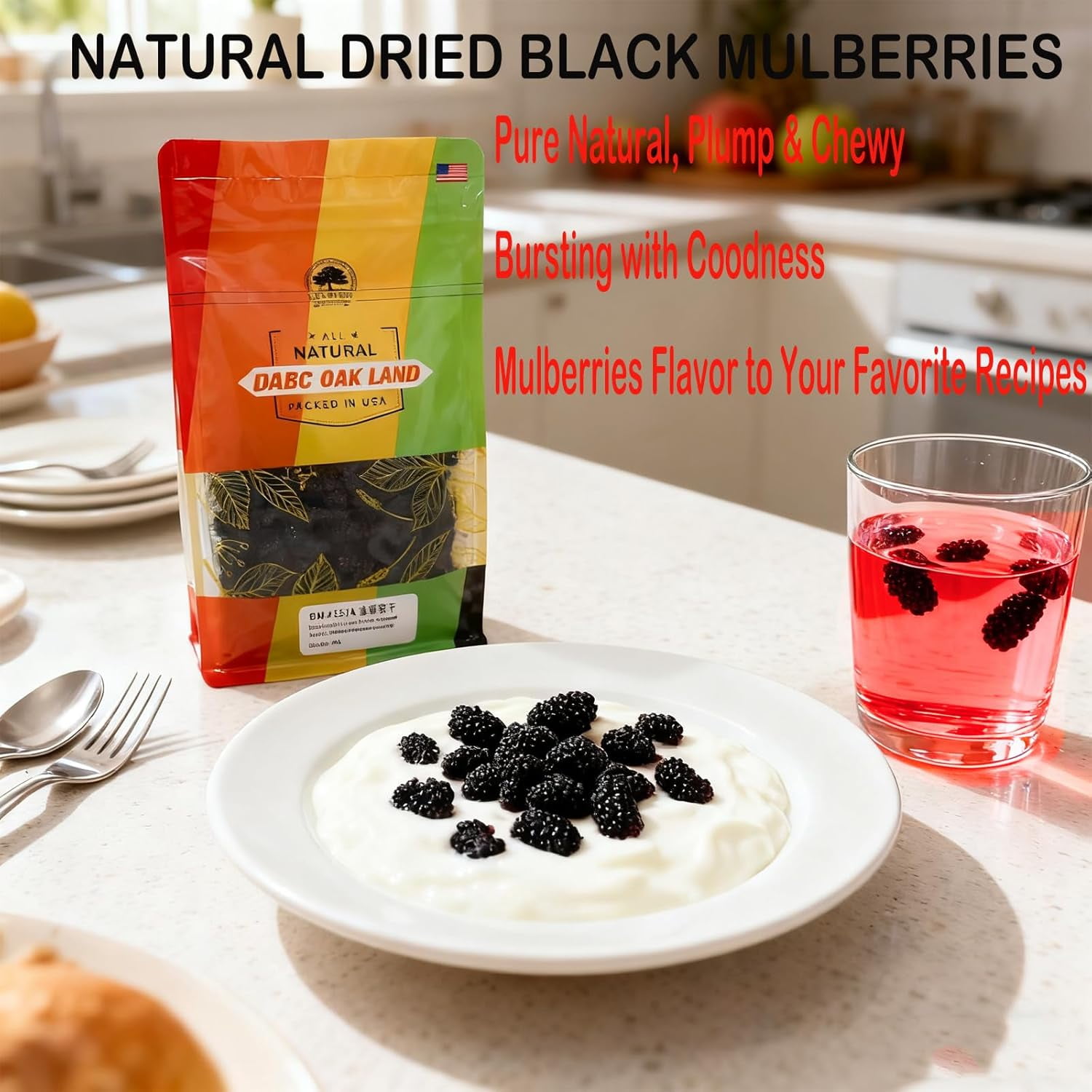 Dried Black Mulberries Top Grade Premium, Wild Black Mulberry Dried Fruit No Sugar Added,Vegan, Natural for Healthy Snacking, Baking,Tea 16OZ/Bag