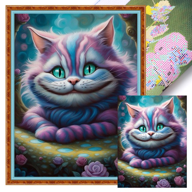 Hilo Algodón Ecológico Bordado Punto Cruz Gato Tumbado Impreso 11CT 40x53cm