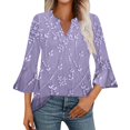 thumbnail image 2 of Women's Long Sleeve T-shirt 3/4 Length Sleeve Womens Tops V Neck Spring Shirts 2025 Petal Bell Sleeve Plus Size Boho Ethnic Style Tee Shirts,Blue Women's Long sleeve T-shirt S, 2 of 6
