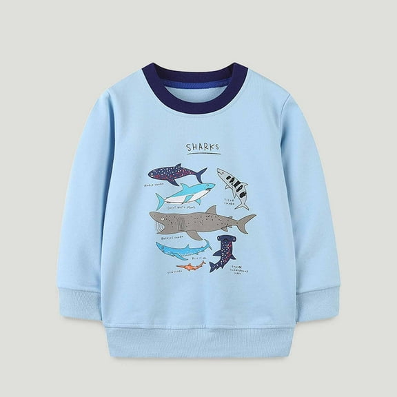 Jinhomg Toddler Boys Girls Cotton Sweatshirt Cute Sharks Print Pullover Tops Kids Soft Cozy Long Sleeve Sweatshirts Limited Time Deals of The Day Light Blue 130