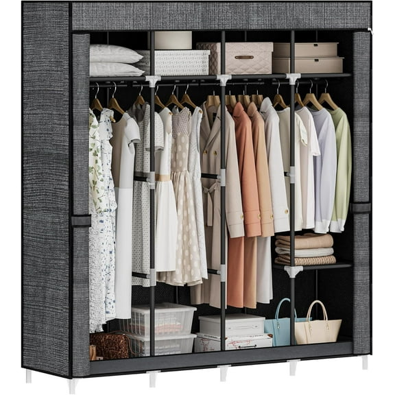 67 Inch Closet Wardrobe, Clothes Storage Organizer for Hanging Clothes with Cover, 4 Hanging rods, 9 Storage Shelves, Portable Closet for Bedroom 67 x 16.5 x 66 Inches, Starry Sky Black