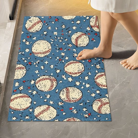 BZSMCE Baseball Stars Pattern Pattern 2-Piece Non-Slip Absorbent Bathroom Rug Set, Soft Bath Mat & Toilet Rug