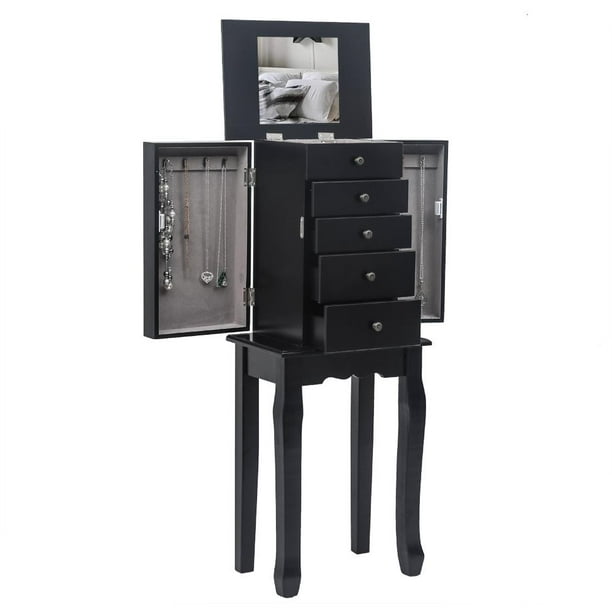 Ktaxon Standing Jewelry Armoire With Mirror 5 Drawers Com Ktaxon Standing Jewelry Armoire With, White Stand Up Jewelry Box With Mirror
