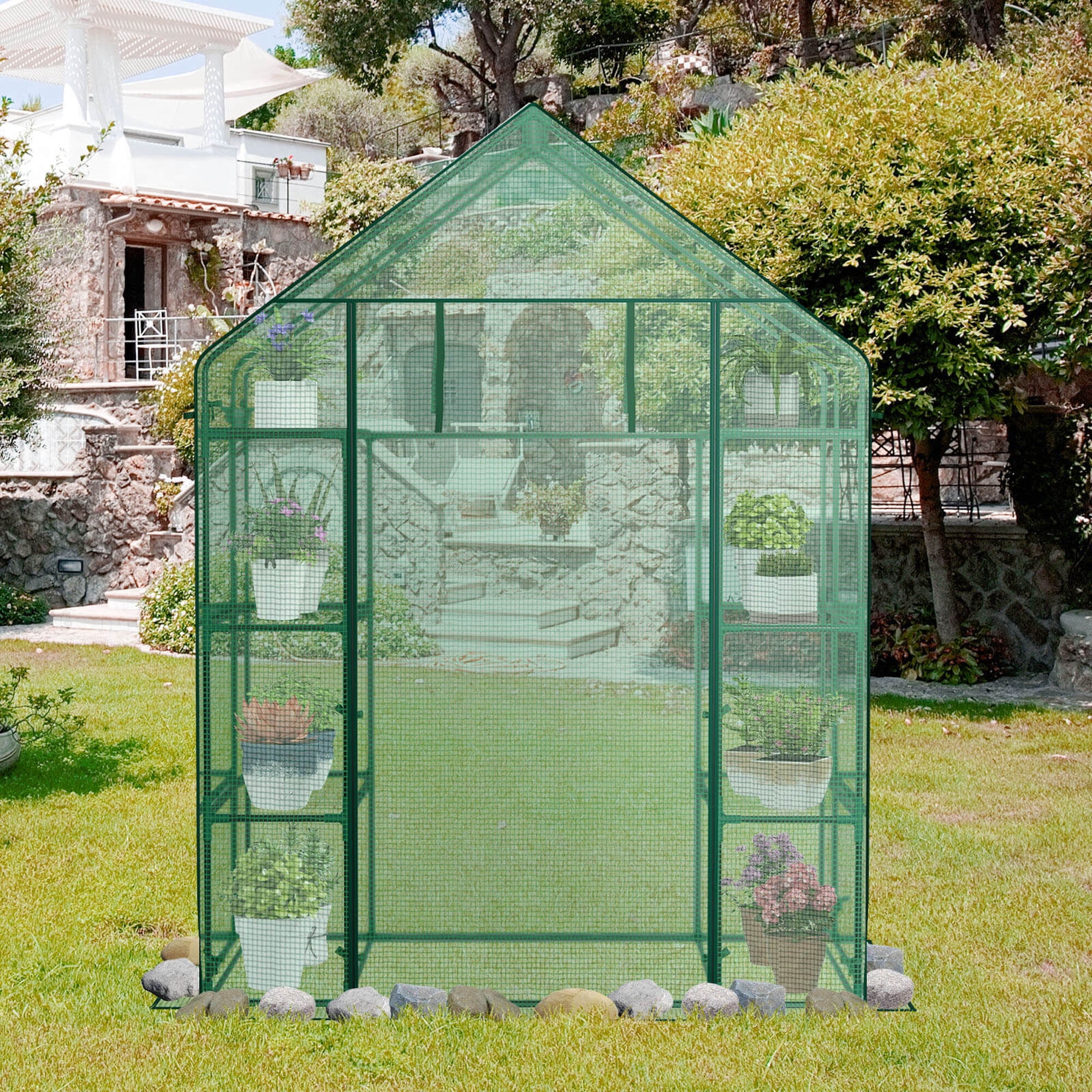 Costway Portable Mini Walk In Outdoor 4 Tier 8 Shelves Greenhouse