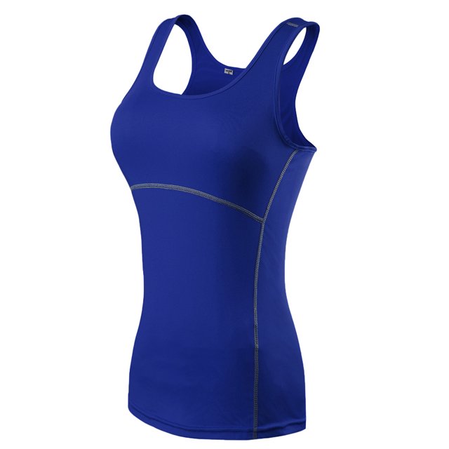 TOPTIE Yoga Racer Back Tank Top, Athletic Compression Tank, Junior-Blue-L