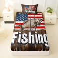 thumbnail image 3 of Feelyou Country Fishing Animal Twin Sheet Sets for Men Boys, Rustic Wooden Cabin Bedding, Brown, 3pcs, 3 of 5