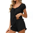 thumbnail image 7 of Short Sets for Women Summer Ruffle Pajamas Outfits 2 Piece Comfy Drawstring Scoop Neck Tops Shorts Sleepwear Clothes, 7 of 7