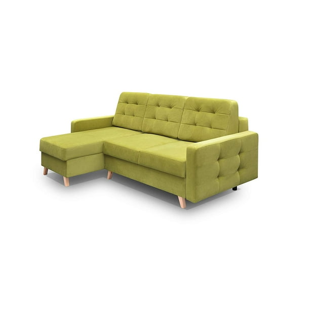 Vegas Futon Sectional Sofa Bed, Queen Sleeper with Storage, Green