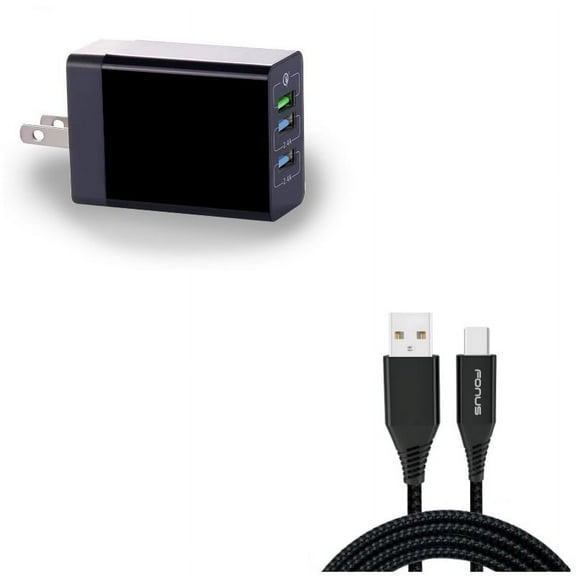 Type-C 10ft USB Cable w 34W Home Charger J5Z for LG V50 ThinQ 5G, Stylo 4 Plus, Google Nexus 5X, G8 ThinQ, G7 ThinQ, 5 - Microsoft Surface Go (10"), Lumia 950 - Motorola One, Moto Z4 Z3 Play