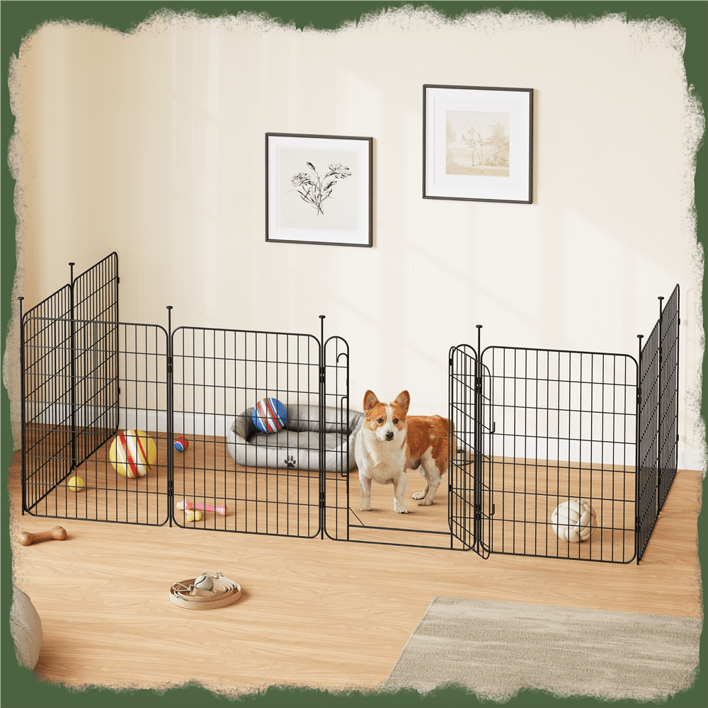 Renwick 31.5" Tall Foldable Dog Playpen Panels with Door, 8 Panels, Black