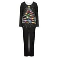 thumbnail image 4 of Women's Pajamas 2 Piece Funny Xmas Tree Print Long Sleeve Tops with Wide Leg Pants Christmas Party Sleepwear Set, 4 of 4
