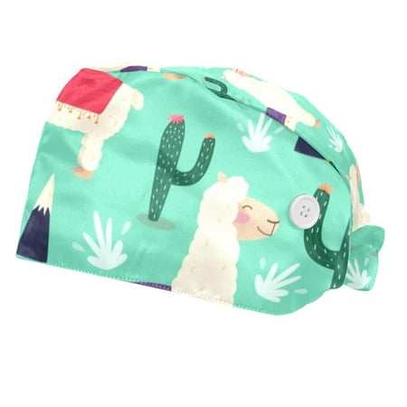 

2PCS Working Cap with Buttons and Sweatband Adjustable Tie Back Hats Bouffant Caps Alpaca Scrub Turban Hat