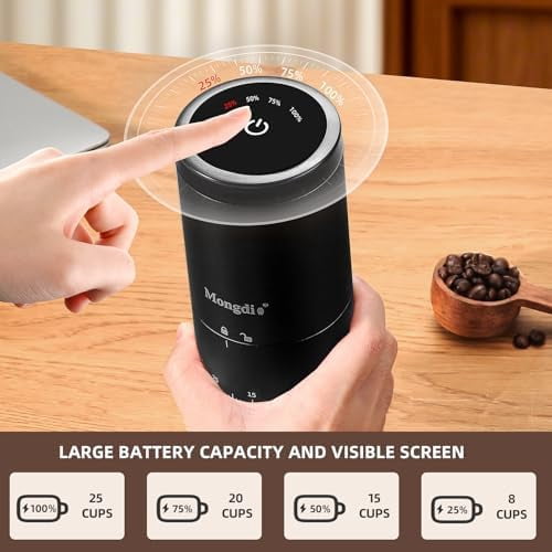 Portable Electric Burr Coffee Grinder with 38 Adjustable Settings, Conical Burr Coffee Grinder with LED Display, USB Charging, Ceramic Core, for Home, Space Black
