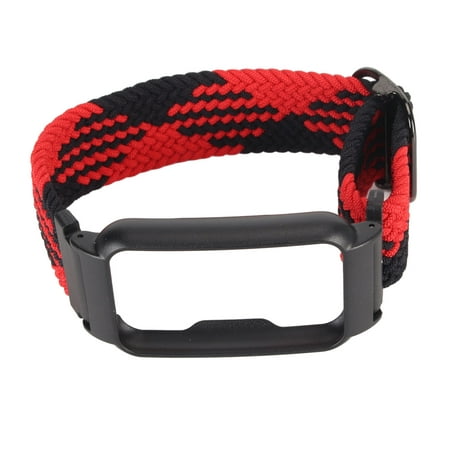Watch Band Strap with Case Elastic Weaving Adjustable Watch Strap Replacement Wristbands Strap for Oppo Free Red Black with Black Frame