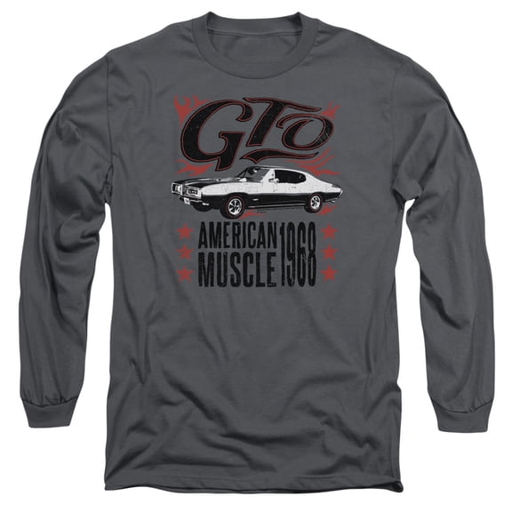 Pontiac Gto Flames Long Sleeve Adult 18/1 T-Shirt Charcoal