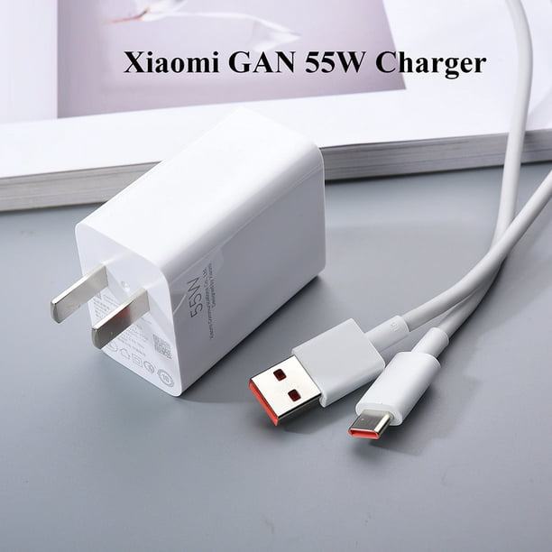Chargeur rapide GaN Xiaomi 55W et câble de charge Type-C MINI chargeur  rapide technologie GaN adaptateur secteur sûr compatible avec Android/Xiaomi  10/Redmi K30/Smartphone 