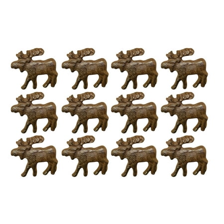 Rustic Brown 12 Piece Cast Iron Moose Drawer Pull Cabinet Knob Set