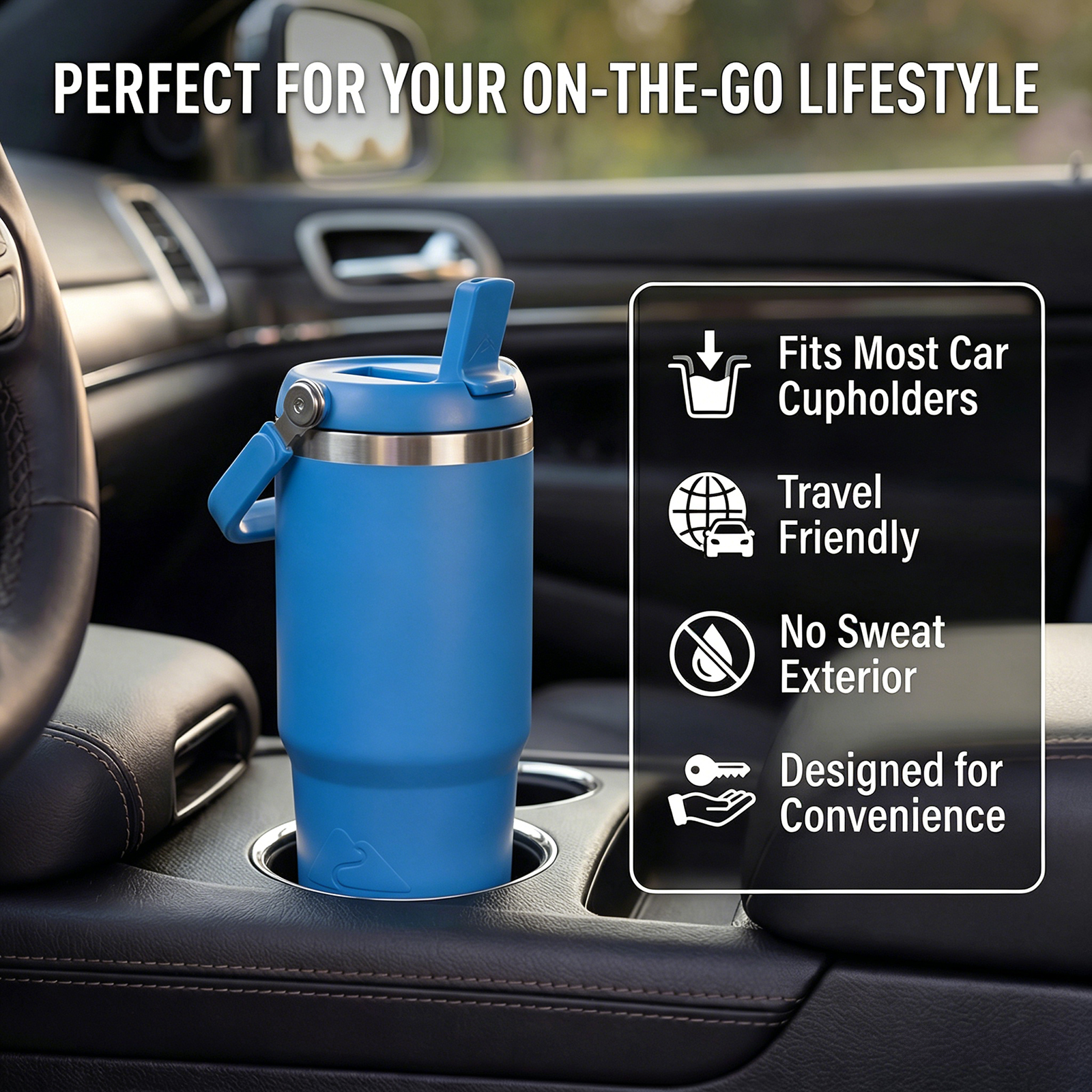 Termo giratorio de acero inoxidable aislado de 30 oz, azul eléctrico 3