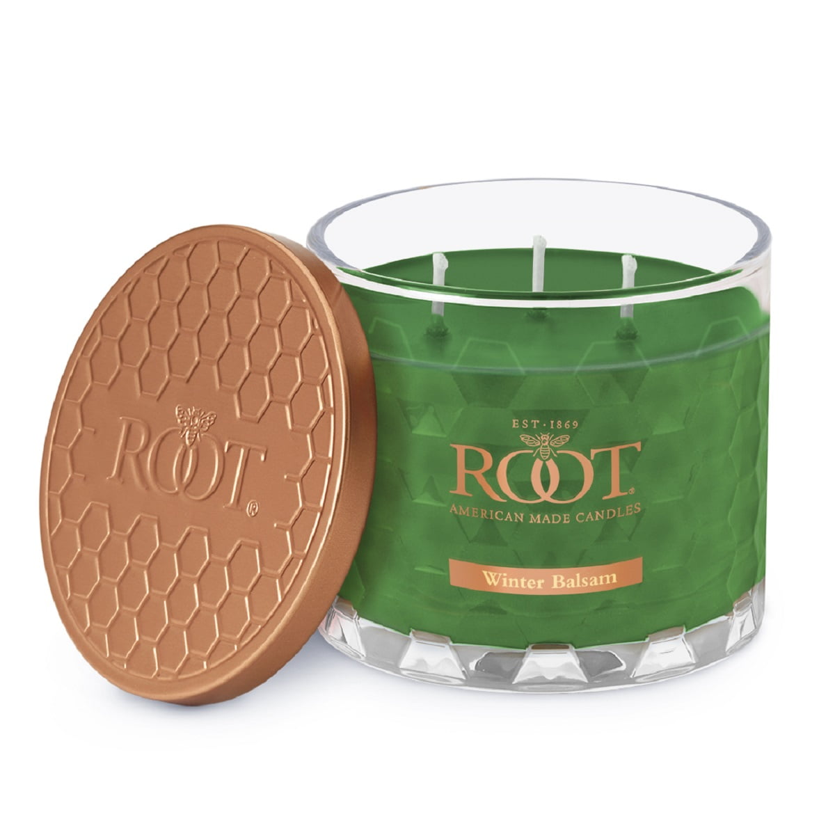 ROOT Candles 12 oz 3-Wick Signature Honeycomb filled Jar. Scent: Winter Balsam