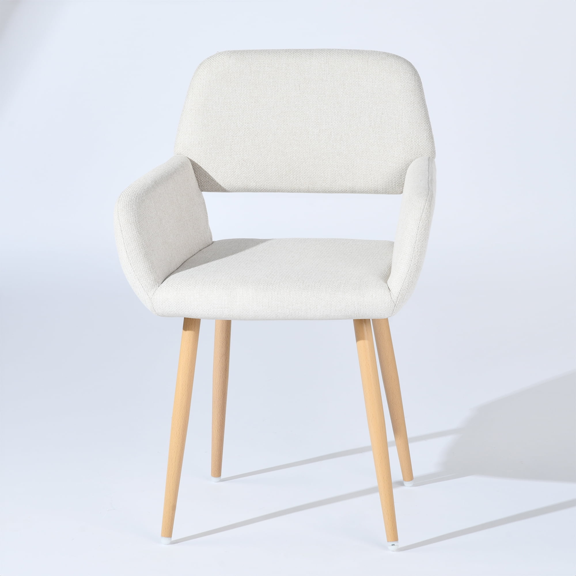 Homy Casa Set of 2 Beige Upholstered Dining Arm Chairs, Fabric Accent Chairs with Natural Wood Legs