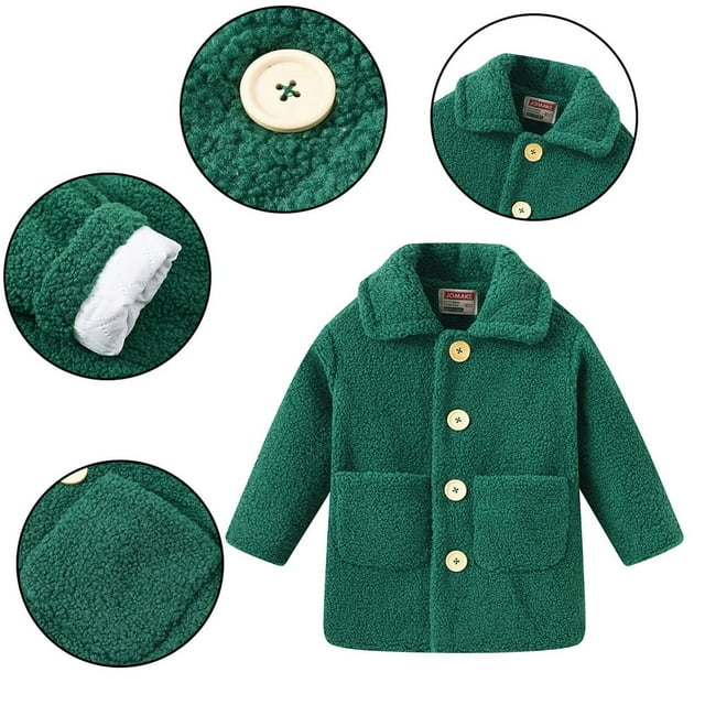 Toddler Kids Girls Fall Winter Jacket Coat Baby Fleece Coat Warm Buttons Solid Colour Cotton Jacket for 2-9Y