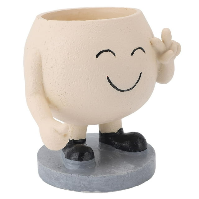 Flower Pot Cute Smile Standing Succulent Flowerpot Fadeless Resin Plant Pot for Garden Courtyard Cafe Bar Type 1