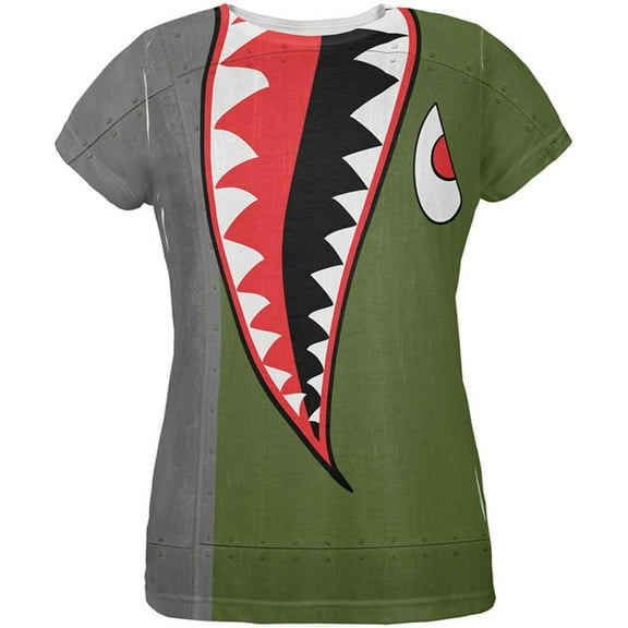 Halloween WWII Flying Tiger Fighter Shark Nose Art All Over Womens T Shirt Multi MD